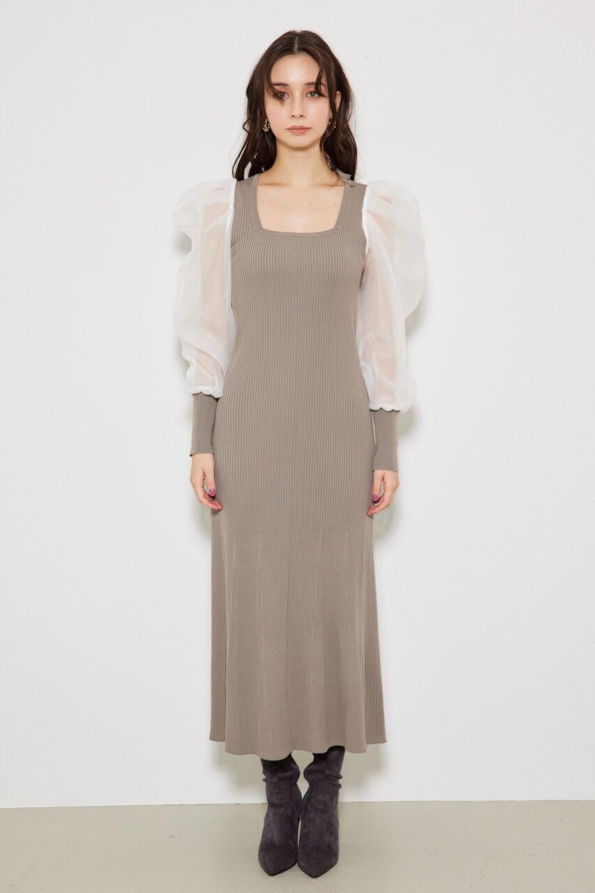 rienda「オーガンジードッキングバックレースUP Knit OP」|ワンピース|