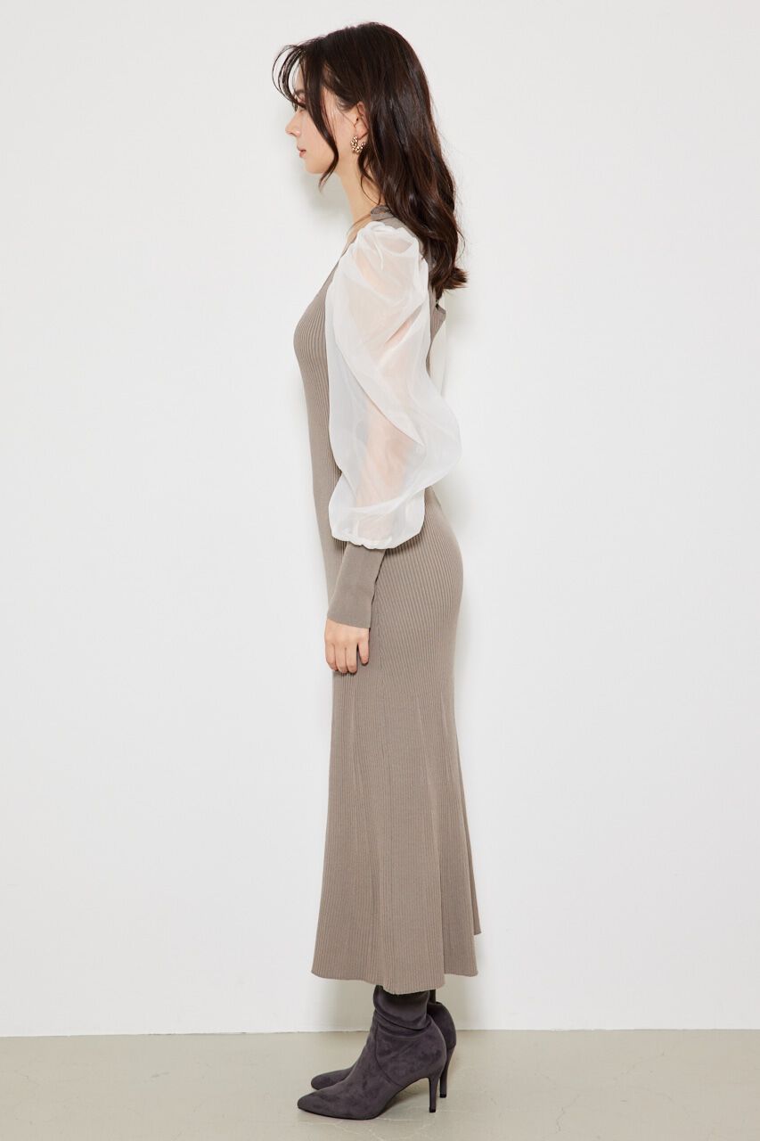 rienda「オーガンジードッキングバックレースUP Knit OP」|ワンピース|