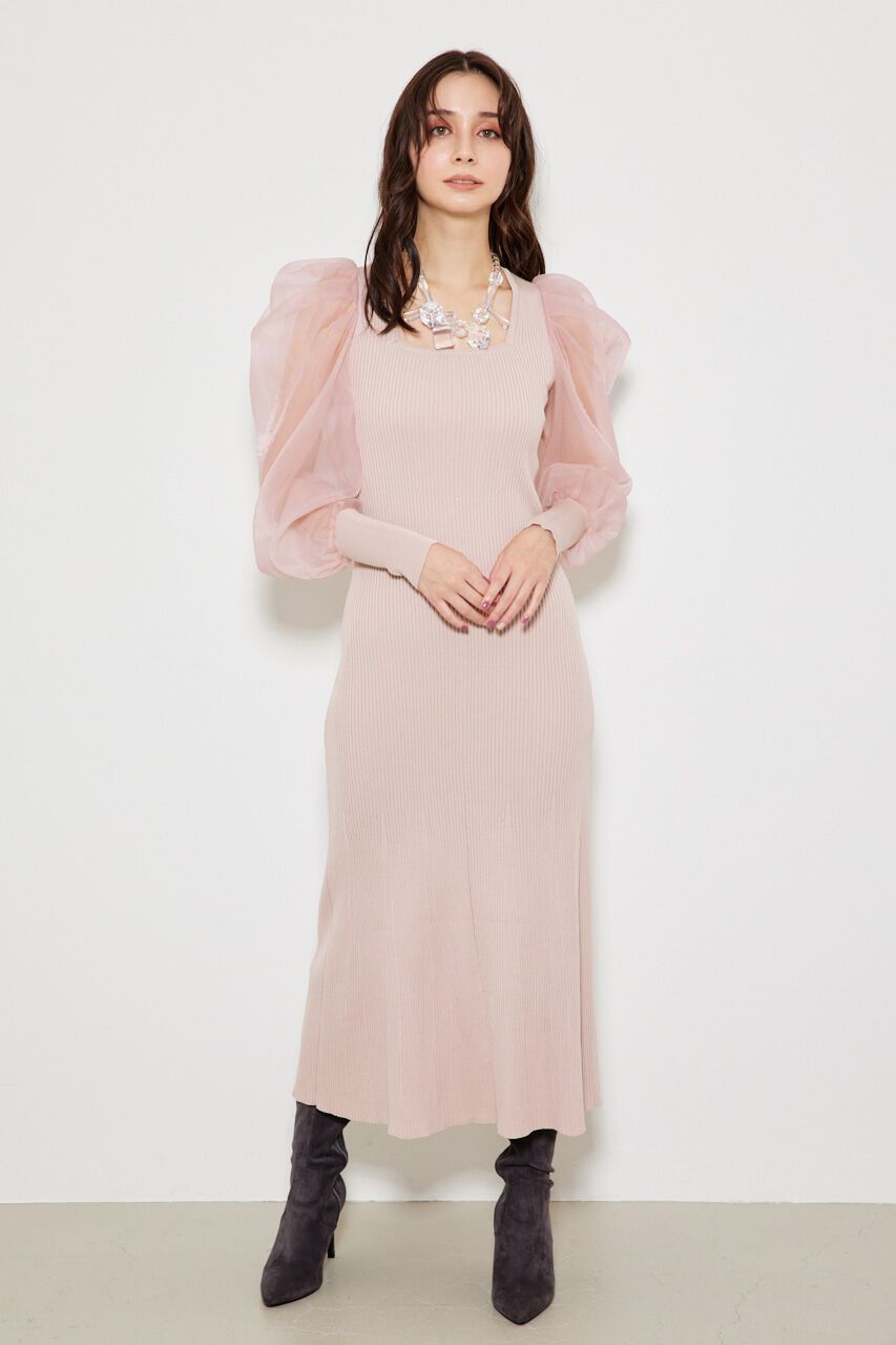 rienda「オーガンジードッキングバックレースUP Knit OP」|ワンピース|PNK