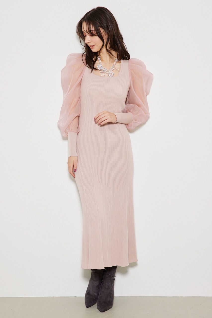 rienda「オーガンジードッキングバックレースUP Knit OP」|ワンピース|