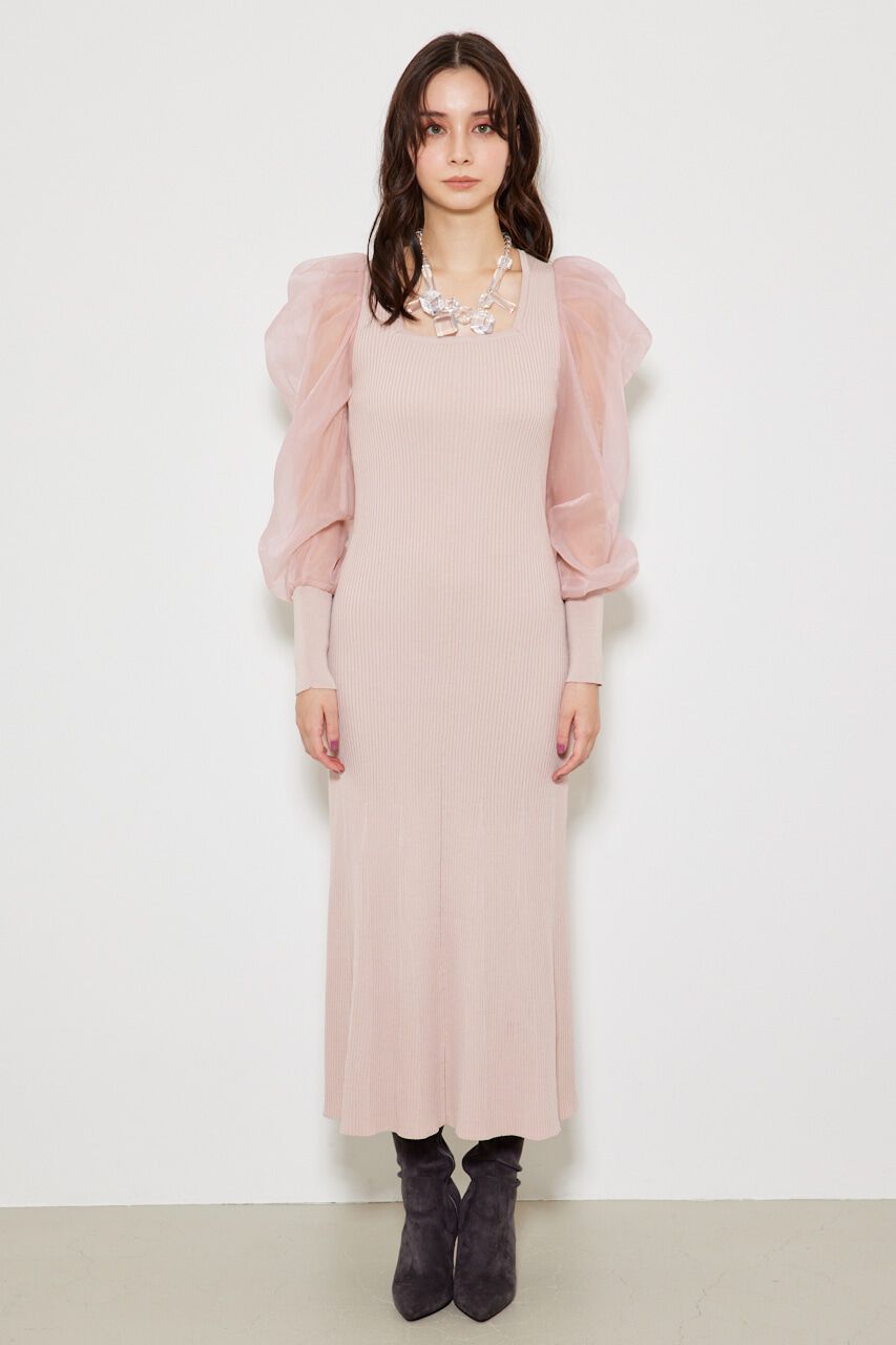 rienda「オーガンジードッキングバックレースUP Knit OP」|ワンピース|