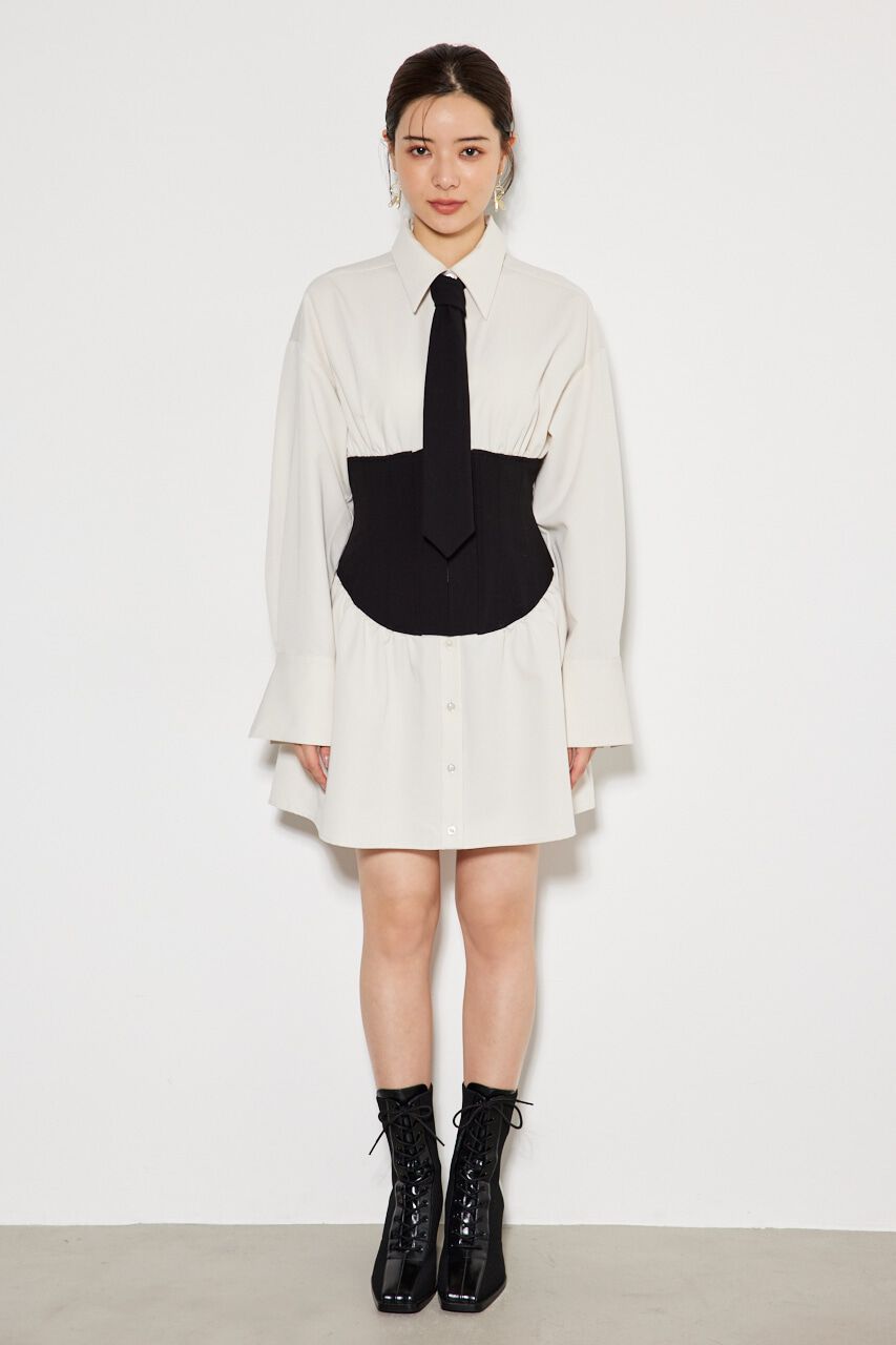 rienda「コルセットデザインシャツワンピース」|ワンピース|