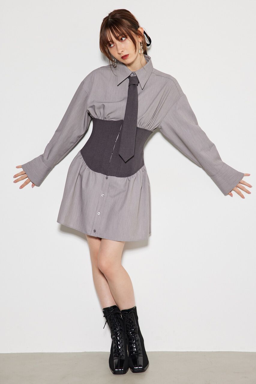 rienda「コルセットデザインシャツワンピース」|ワンピース|GRY