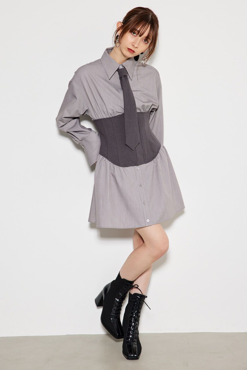 rienda「コルセットデザインシャツワンピース」|ワンピース|