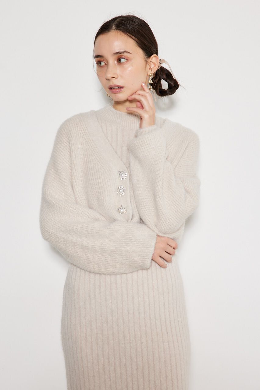 rienda「ビジュー釦カーデSET Knit OP」|ワンピース|