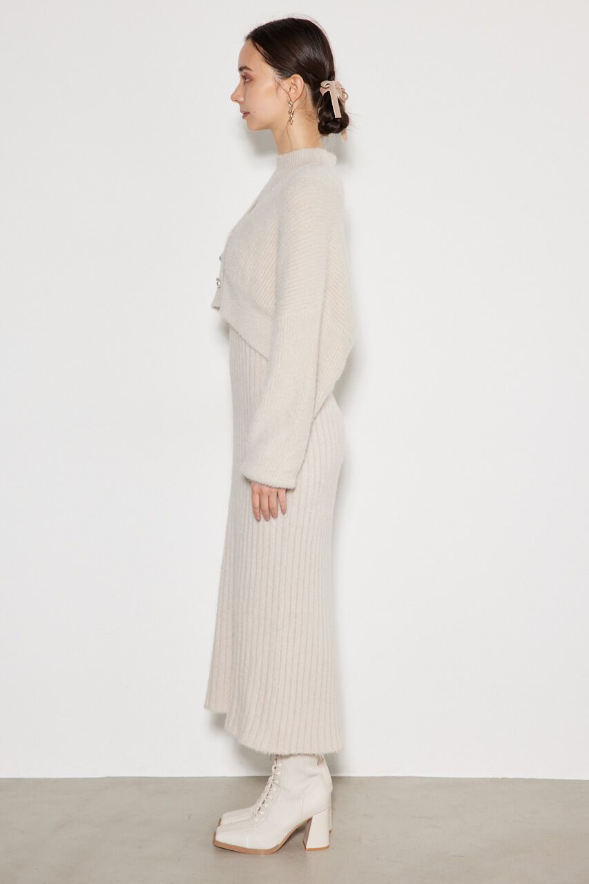 rienda「ビジュー釦カーデSET Knit OP」|ワンピース|