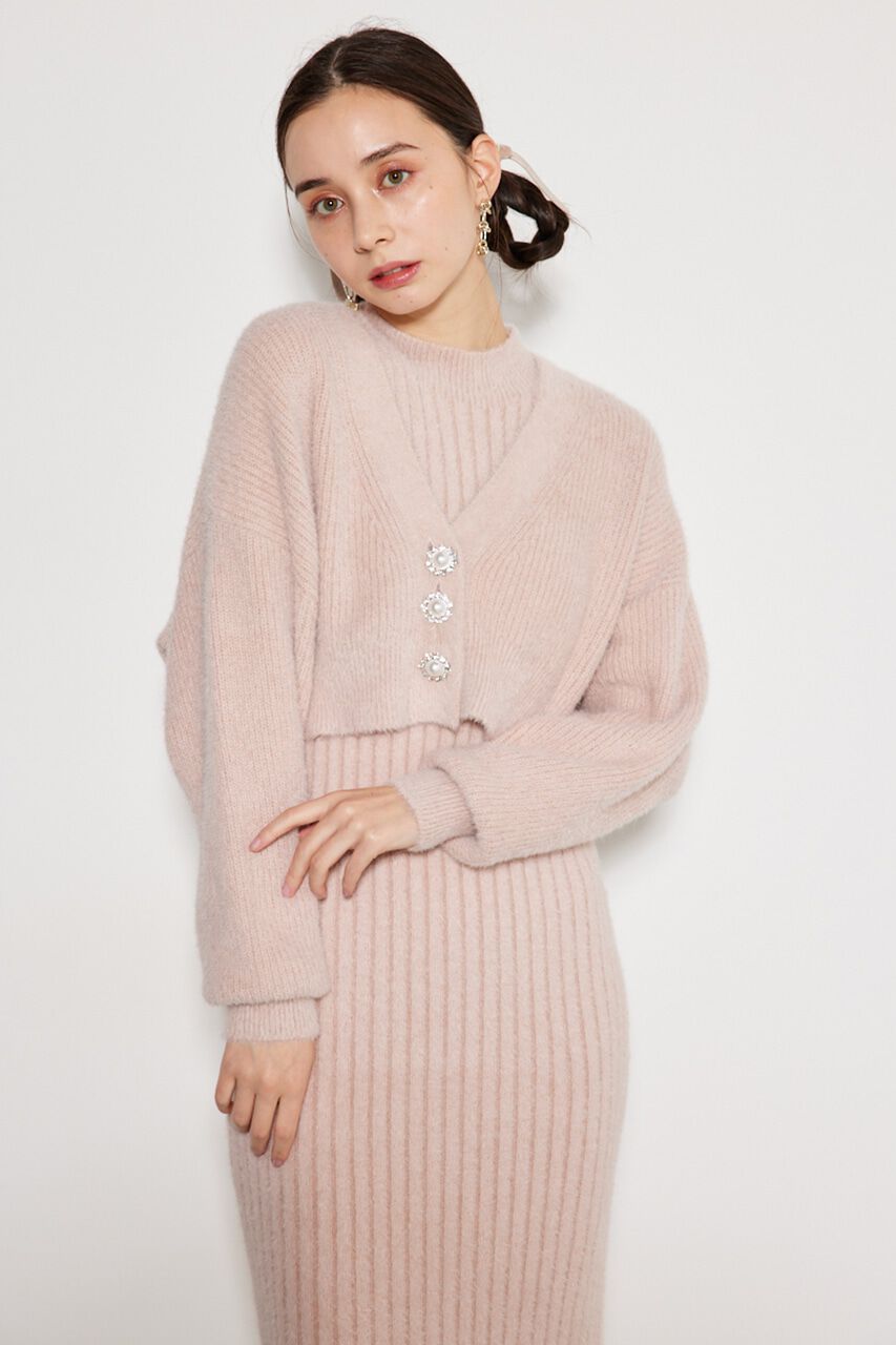 rienda「ビジュー釦カーデSET Knit OP」|ワンピース|