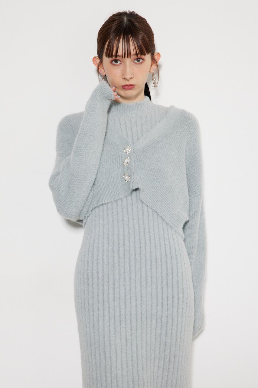 rienda「ビジュー釦カーデSET Knit OP」|ワンピース|
