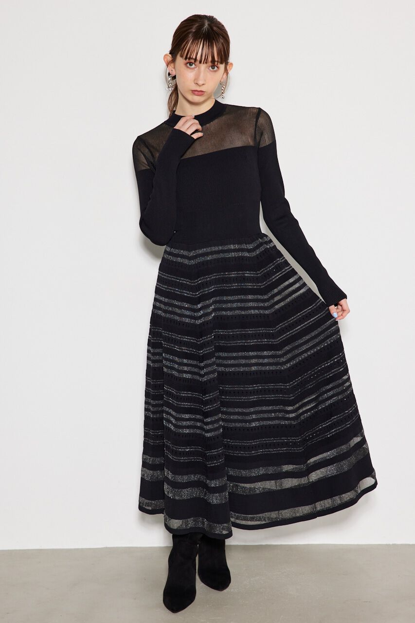 rienda「シアーボーダーフレアKnit OP」|ワンピース|