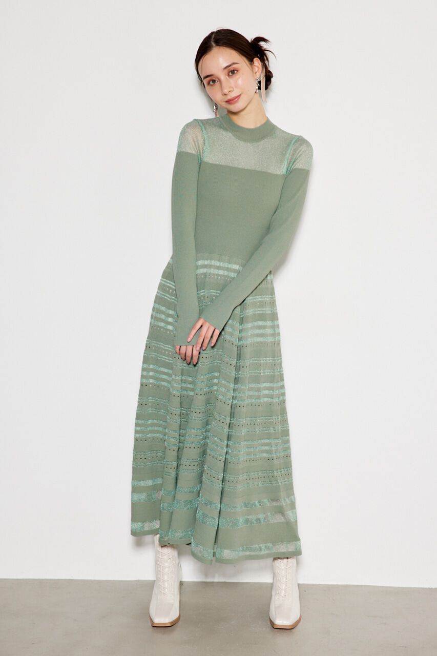 rienda「シアーボーダーフレアKnit OP」|ワンピース|