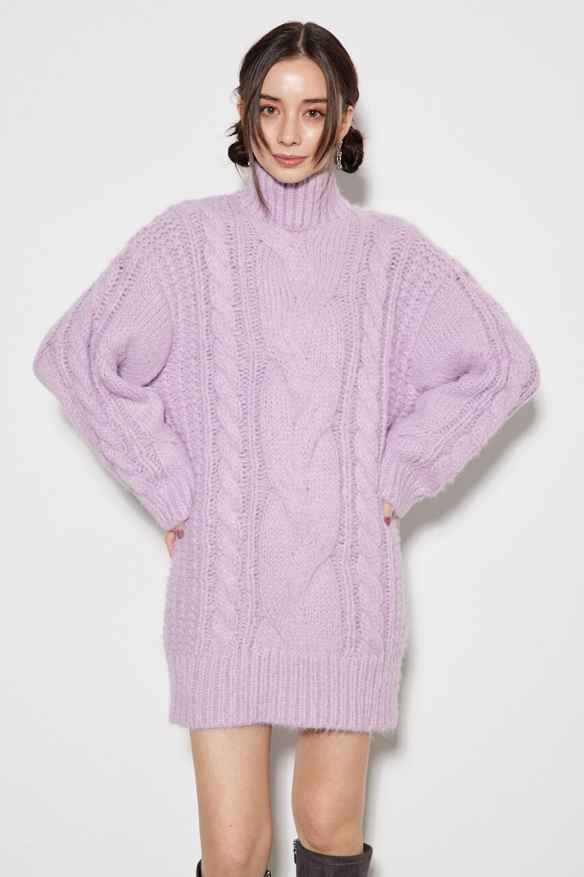 rienda「ケーブルデザインknit ミニ OP」|ワンピース|