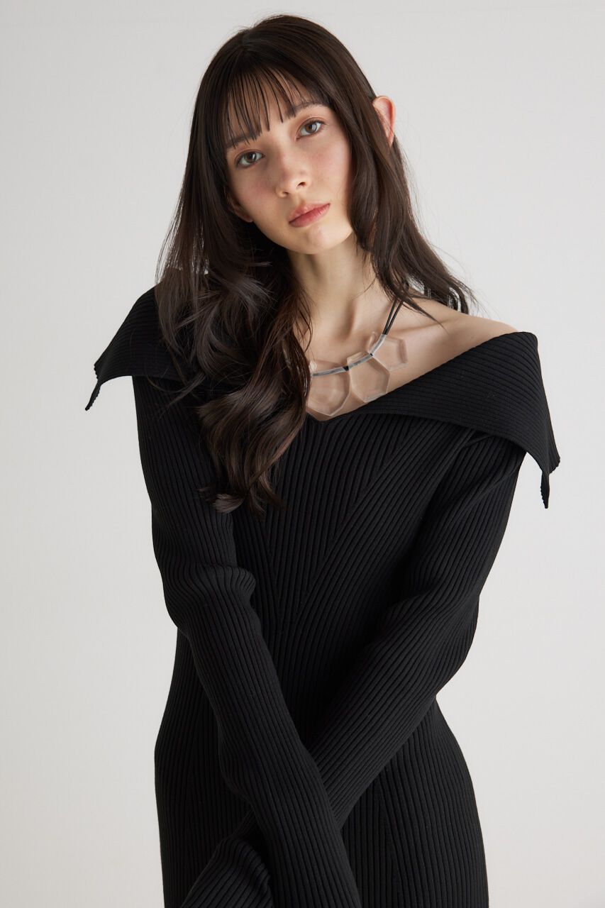 rienda「オーバーカラータイトknit OP」|ワンピース|