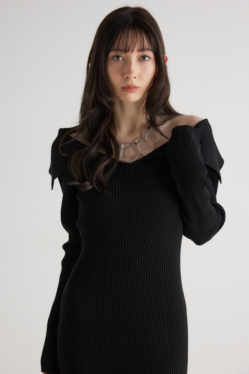 rienda「オーバーカラータイトknit OP」|ワンピース|