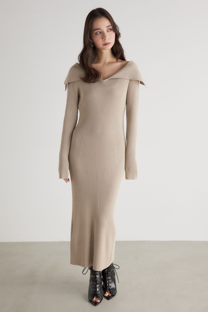 rienda「オーバーカラータイトknit OP」|ワンピース|