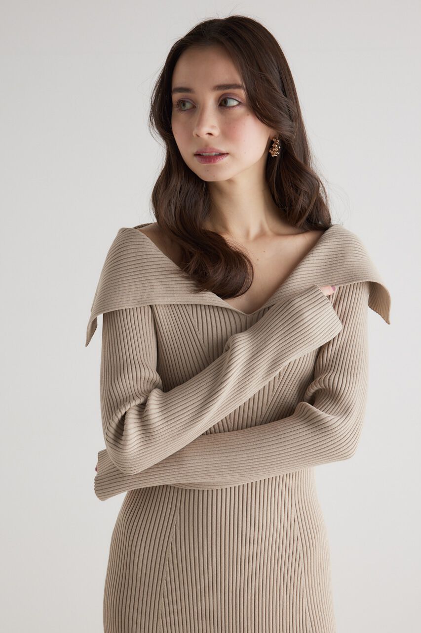 rienda「オーバーカラータイトknit OP」|ワンピース|