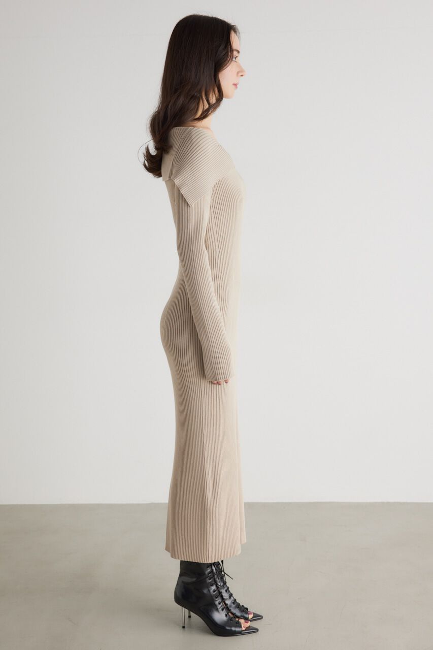 rienda「オーバーカラータイトknit OP」|ワンピース|