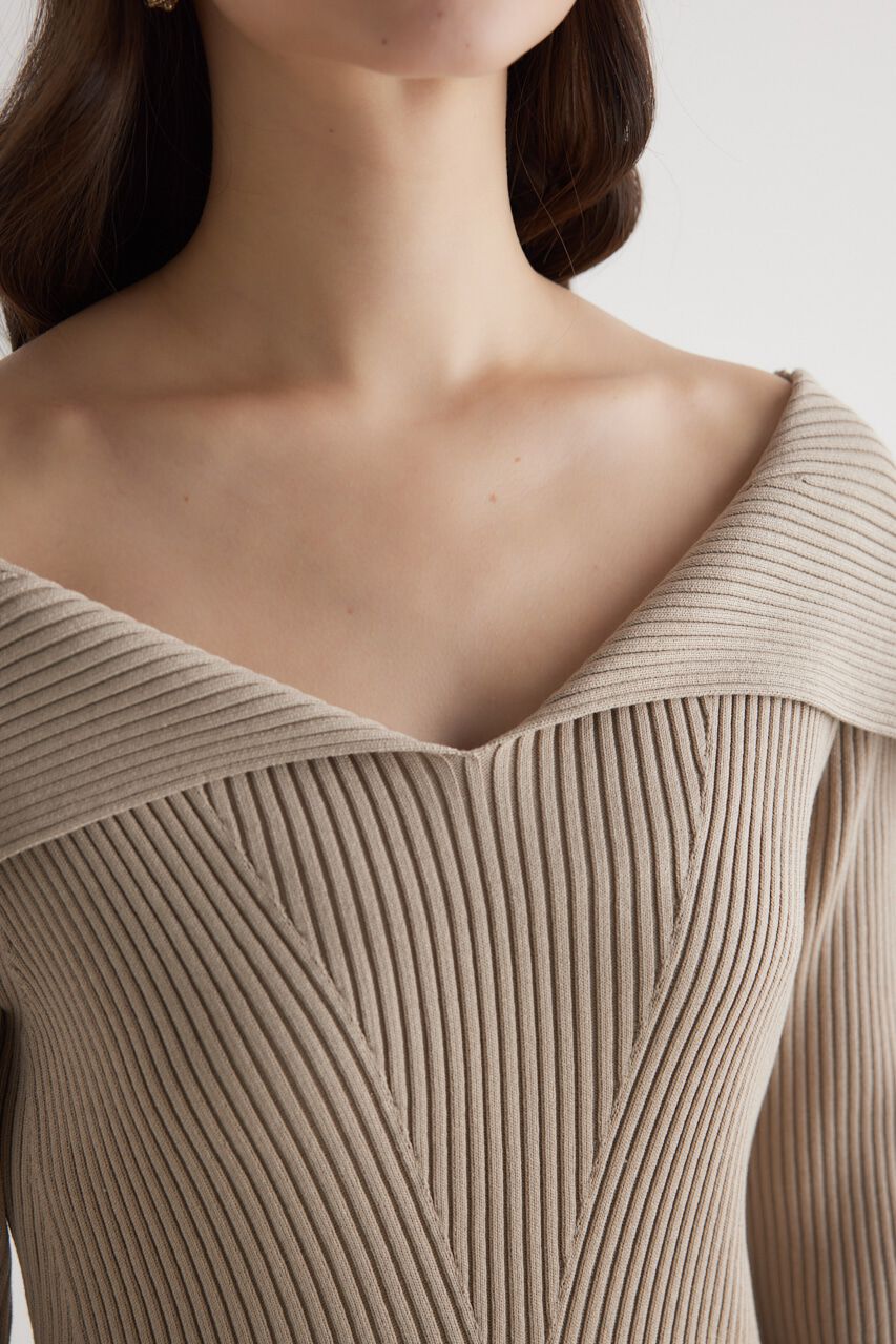 rienda「オーバーカラータイトknit OP」|ワンピース|