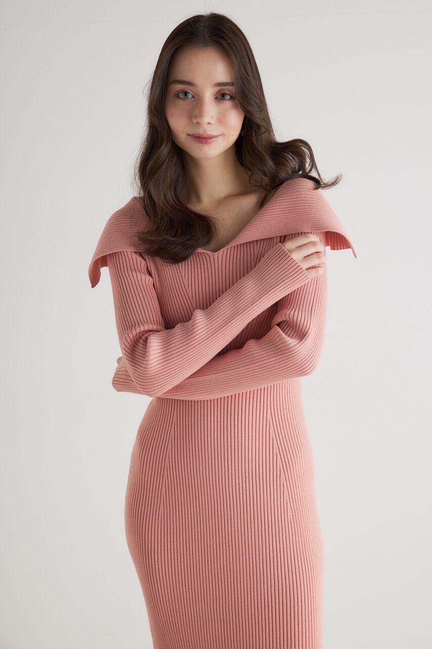 rienda「オーバーカラータイトknit OP」|ワンピース|