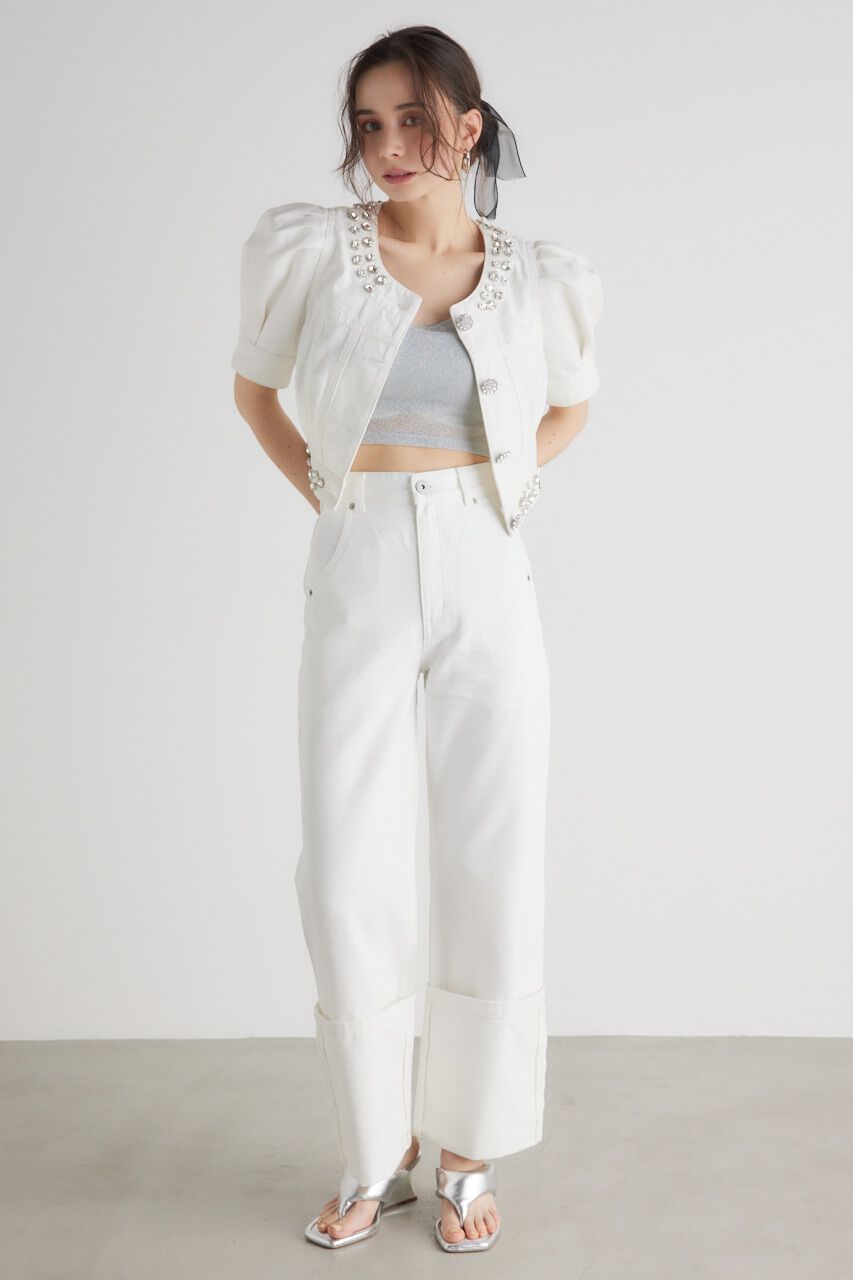 rienda「ノーカラービジューDENIM JK」|デニムジャケット|