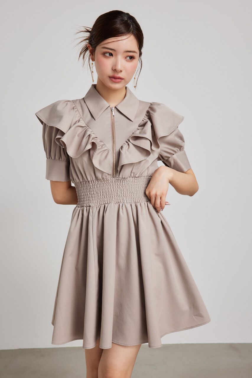 rienda「フロントZIPハーフスリーブSHミニOP」|ワンピース|