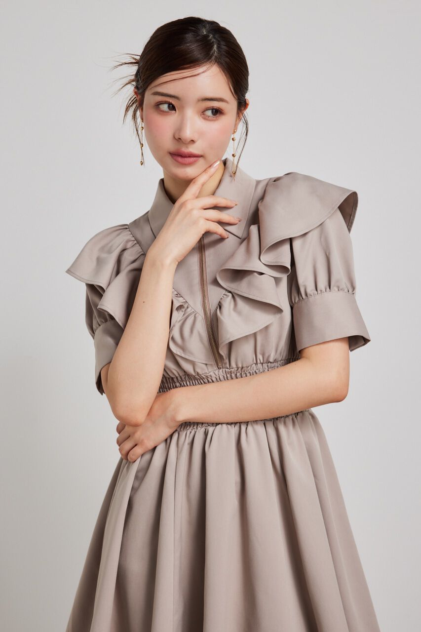 rienda「フロントZIPハーフスリーブSHミニOP」|ワンピース|