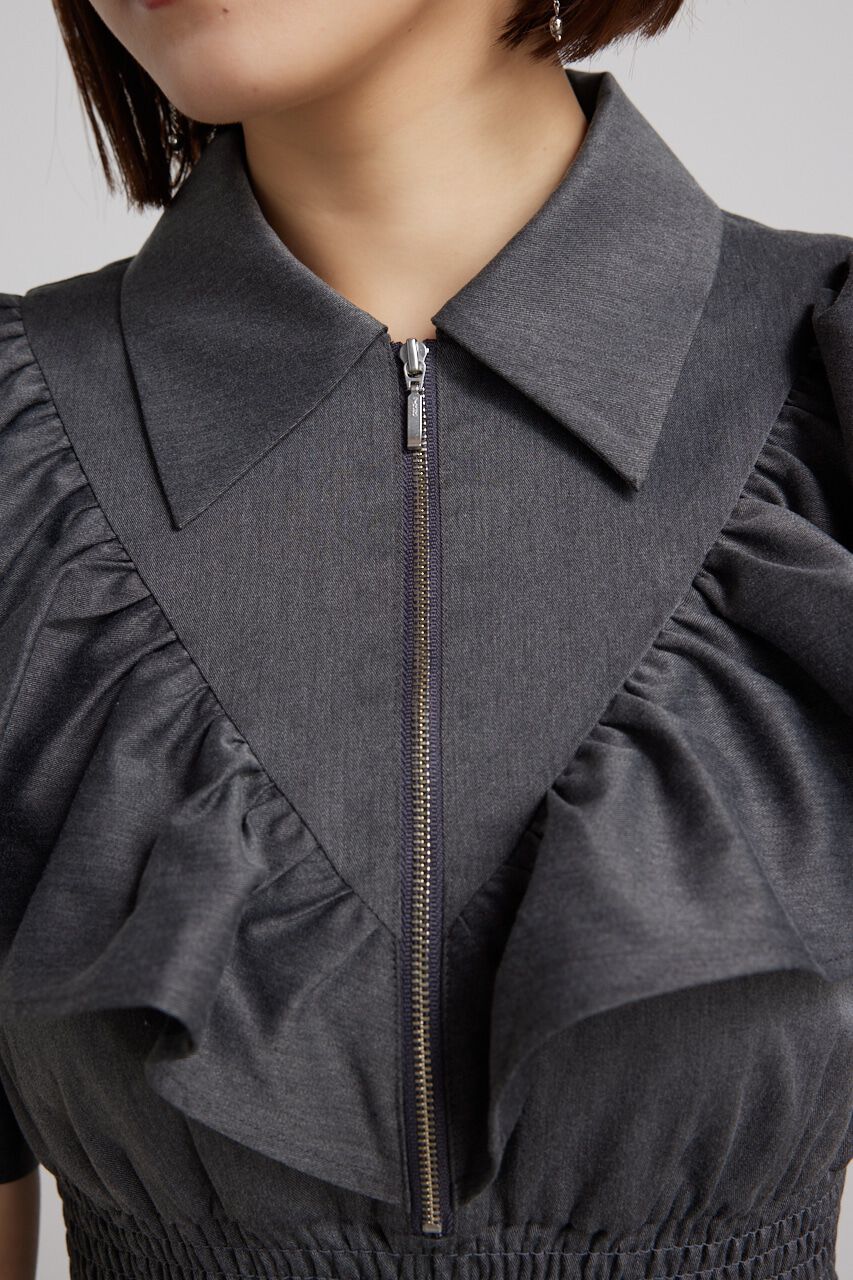 rienda「フロントZIPハーフスリーブSHミニOP」|ワンピース|