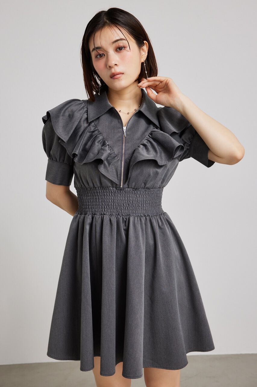 rienda「フロントZIPハーフスリーブSHミニOP」|ワンピース|