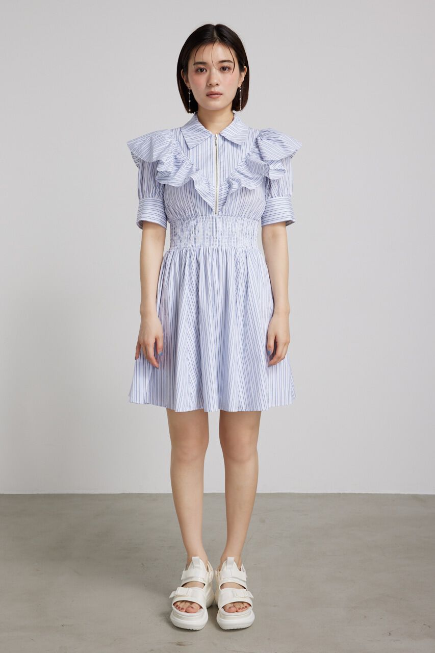rienda「フロントZIPハーフスリーブSHミニOP」|ワンピース|