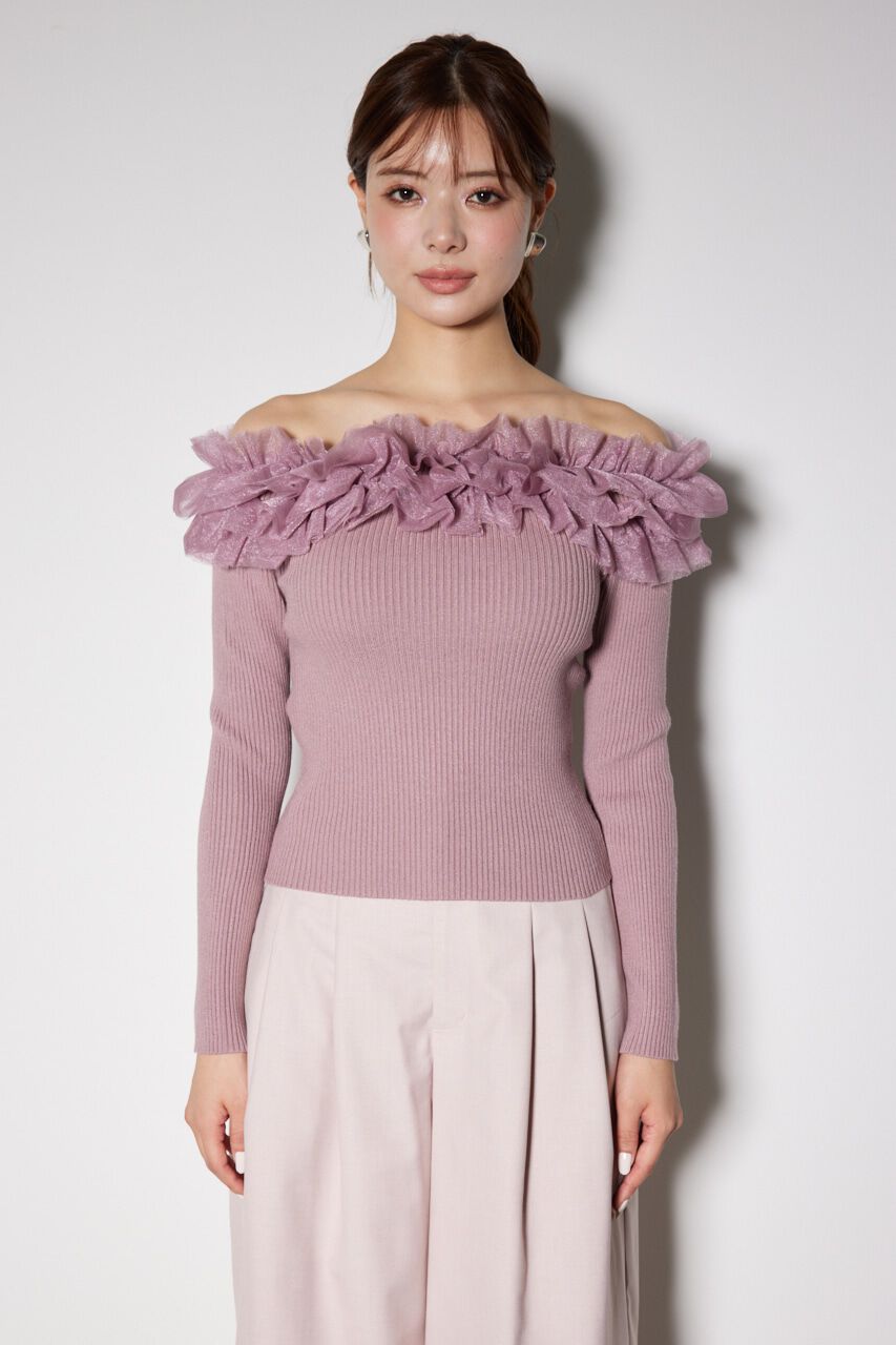 rienda「チュールフリルオフショルニットトップス」|ニット・セーター|