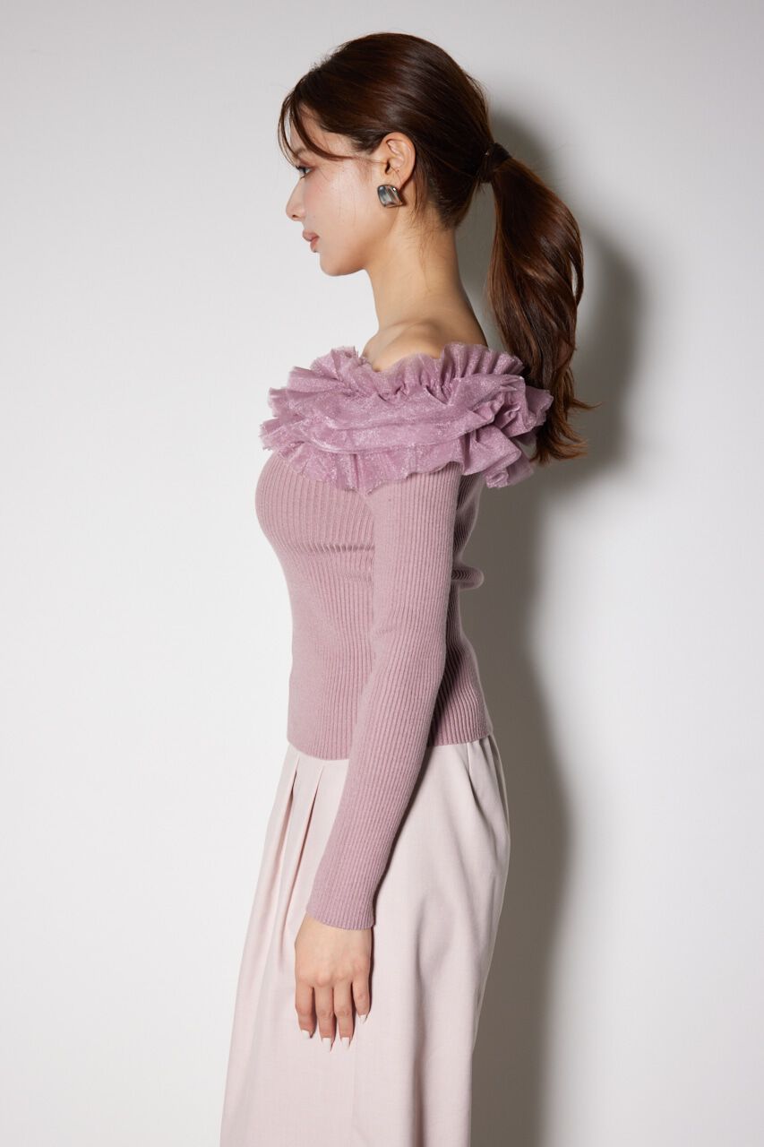 rienda「チュールフリルオフショルニットトップス」|ニット・セーター|