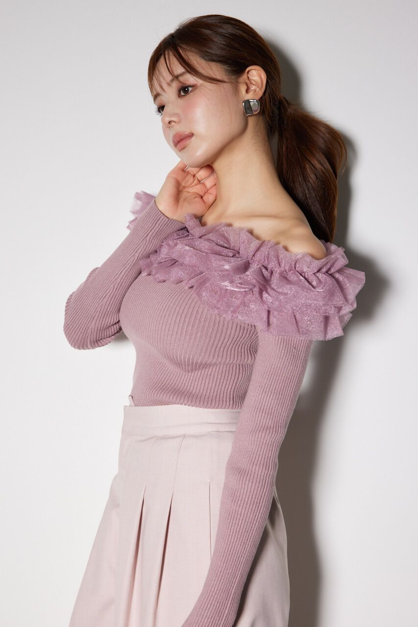 rienda「チュールフリルオフショルニットトップス」|ニット・セーター|