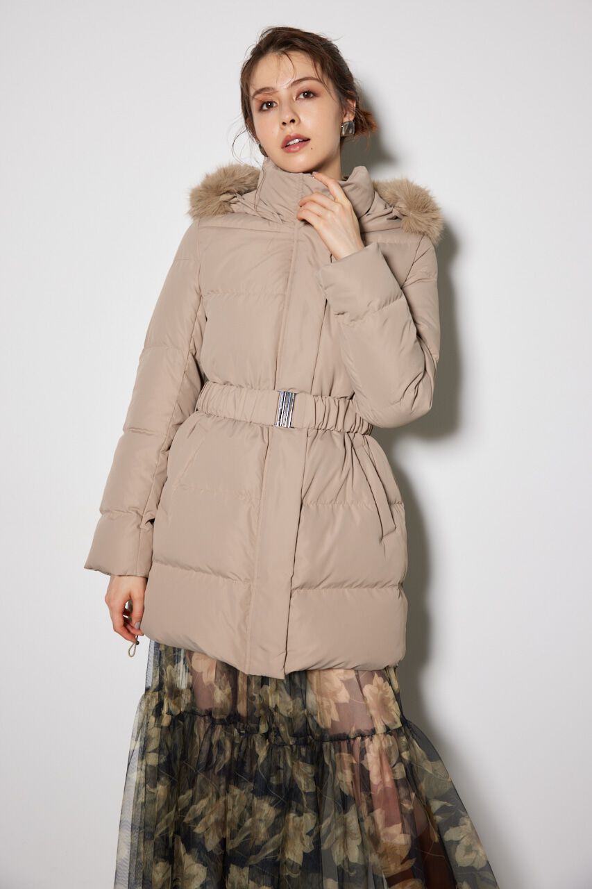 rienda「シャーリングゴムベルト付きシェイプダウンコート」|その他|BEG