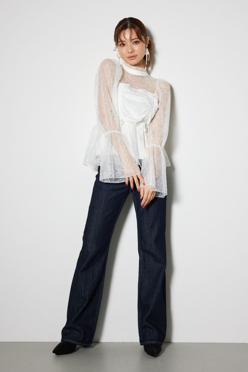 rienda「コルセット風シャーリングレースブラウス」|シャツ・ブラウス|