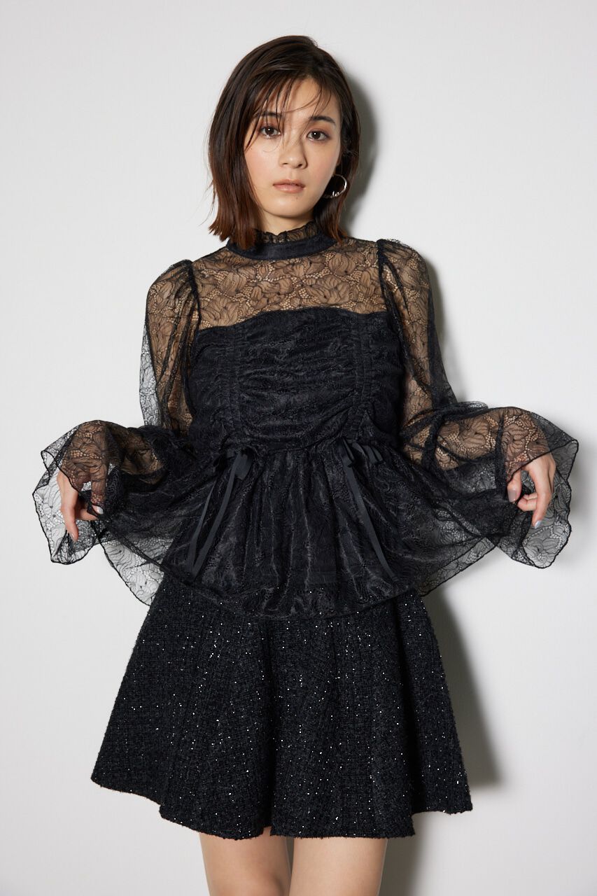 rienda「コルセット風シャーリングレースブラウス」|シャツ・ブラウス|