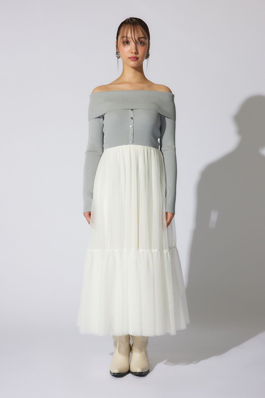 rienda「オフショルダーチュールドッキングワンピース」|ワンピース|