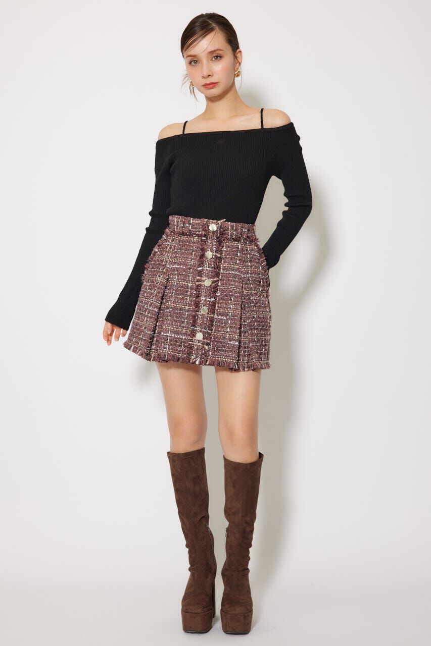 rienda「Rロゴバックリボンオフショルニットトップス」|ニット・セーター|