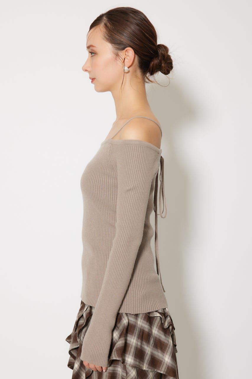 rienda「Rロゴバックリボンオフショルニットトップス」|ニット・セーター|