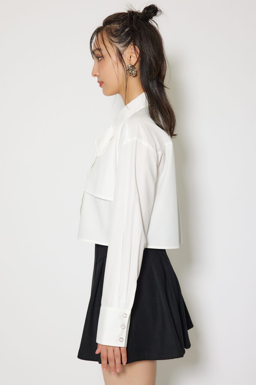 rienda「ビジューボタンボウタイシャツトップス」|シャツ・ブラウス|