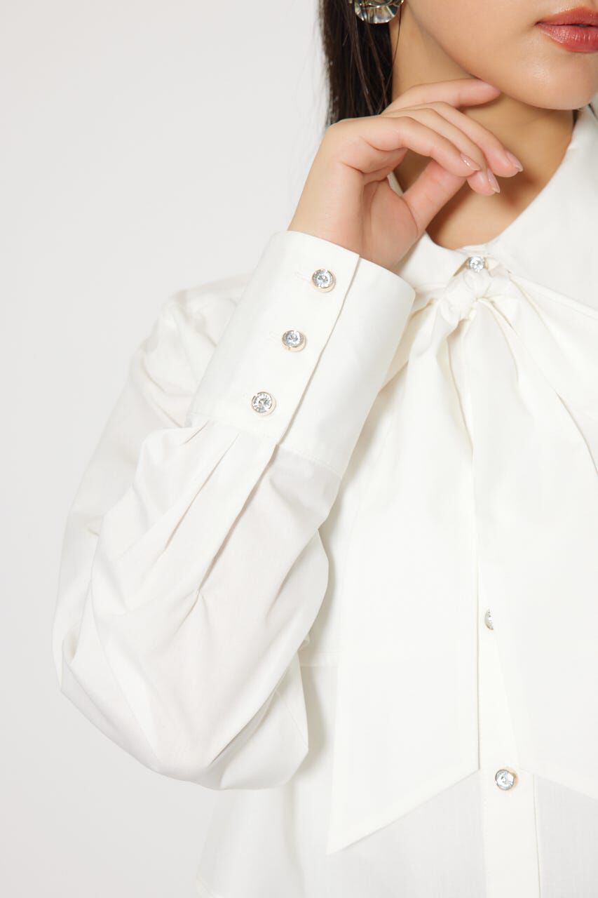 rienda「ビジューボタンボウタイシャツトップス」|シャツ・ブラウス|