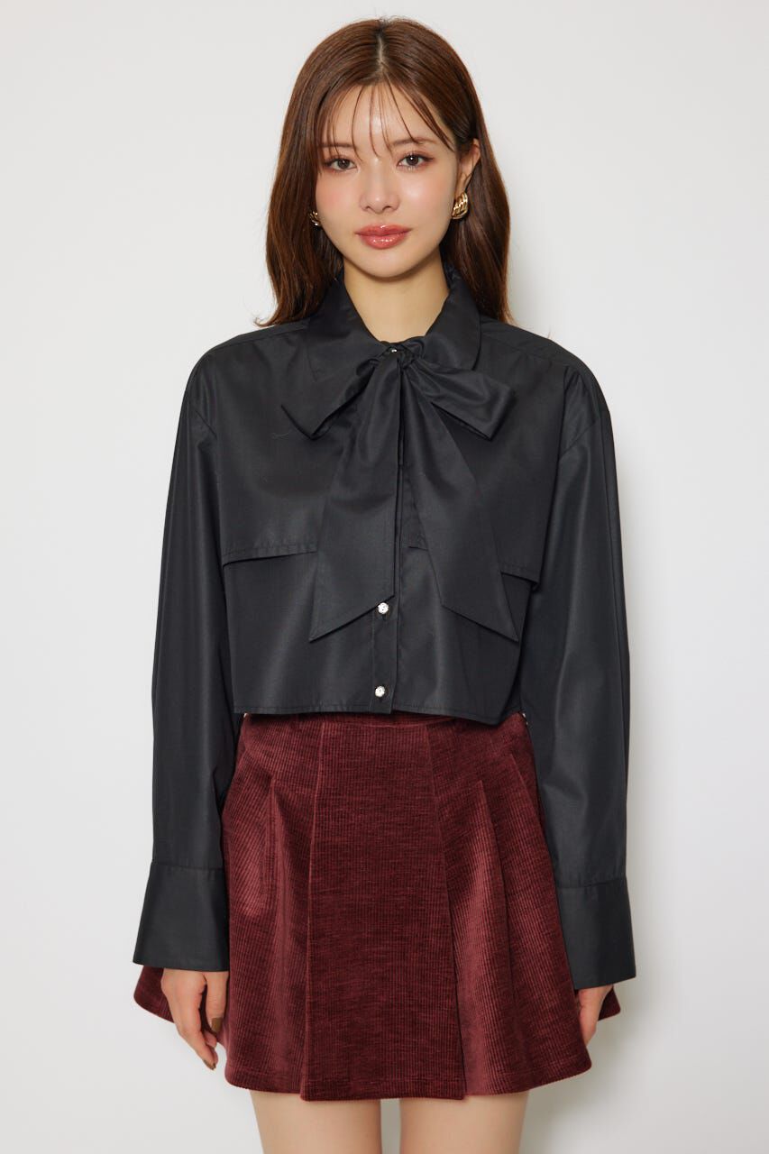 rienda「ビジューボタンボウタイシャツトップス」|シャツ・ブラウス|