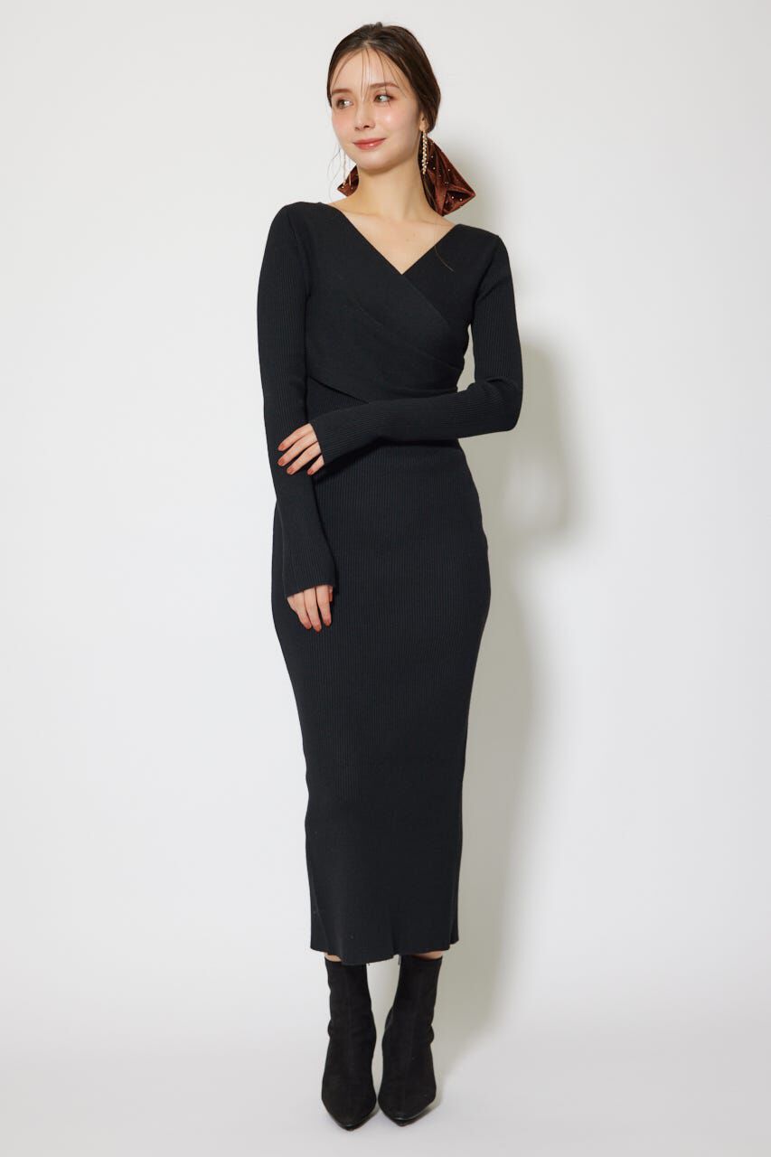 rienda「カシュクールウォッシャブルニットワンピース」|ワンピース|BLK
