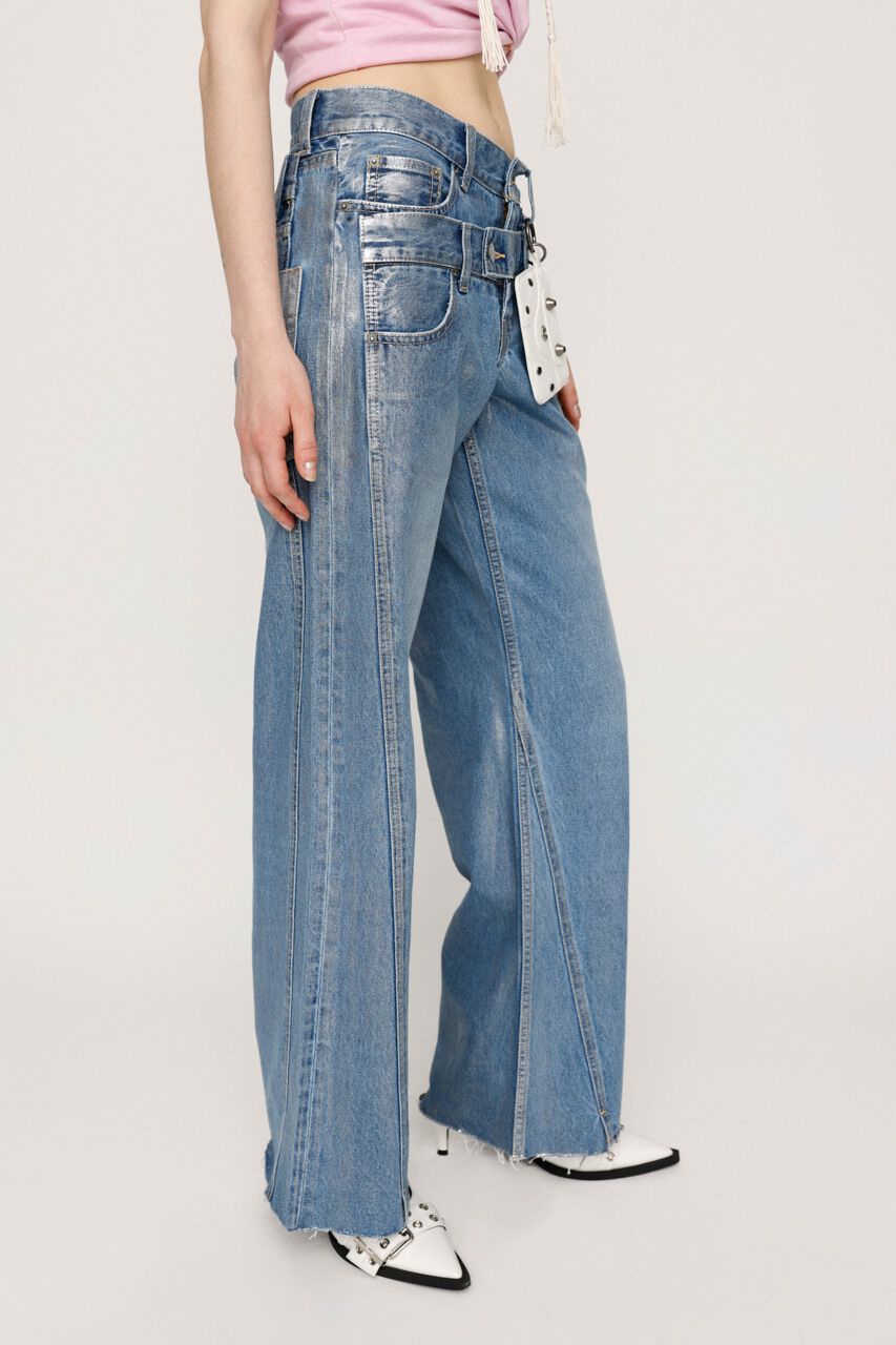 SLY「METALIC DOUBLE BELT FLARE パンツ」|デニム|