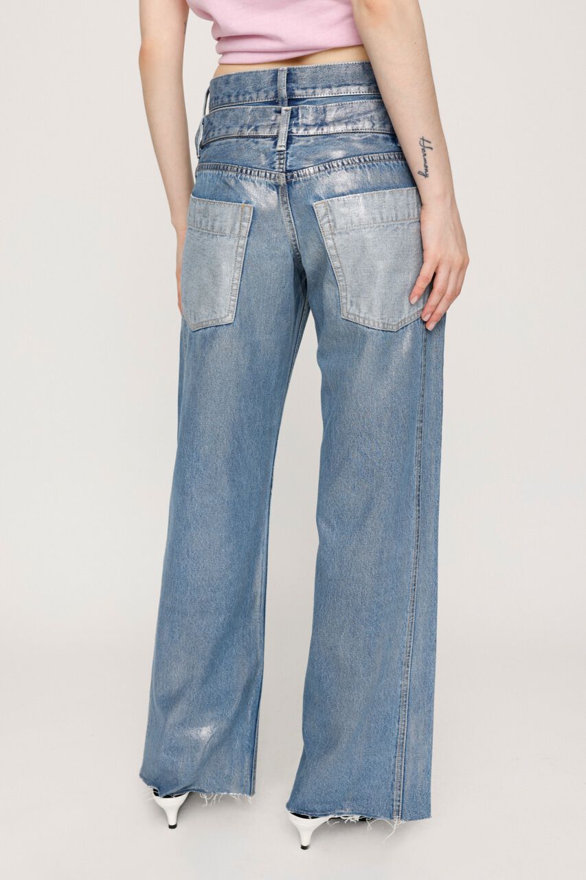 SLY「METALIC DOUBLE BELT FLARE パンツ」|デニム|
