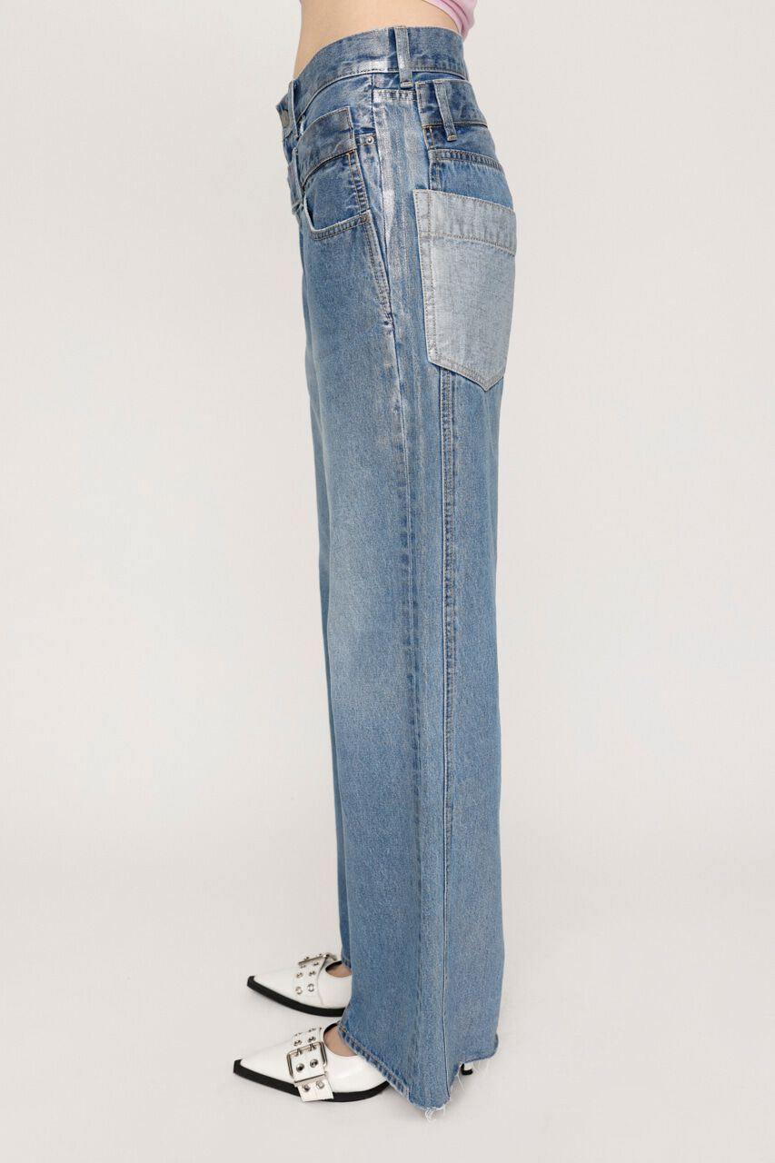 SLY「METALIC DOUBLE BELT FLARE パンツ」|デニム|