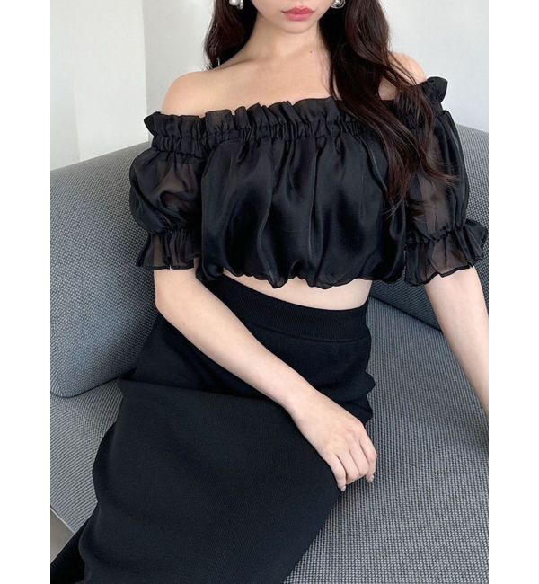 RESEXXY「クロップドオフショルトップス」|シャツ・ブラウス|ブラック