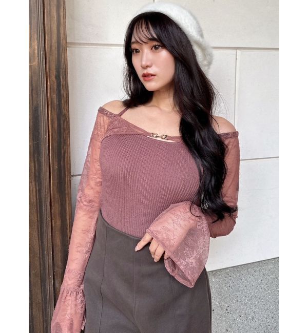RESEXXY「オフショルレースニットトップス」|ニット・セーター|