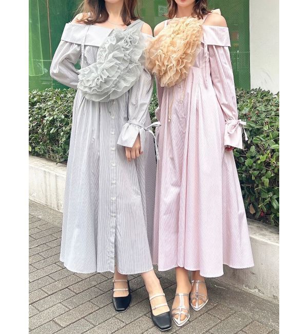 dazzlin「ウエストタックオフショルシャツワンピース」|ワンピース|