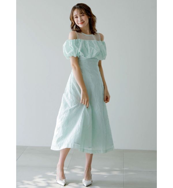 dazzlin「【藤井サチコラボ】ジャカードバルーンスリーブドレス」|ドレス|グリーン