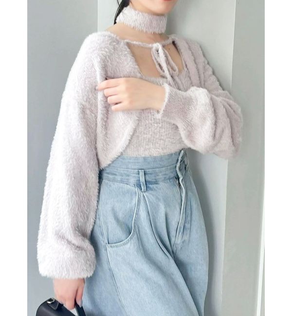 dazzlin「ミニシャギーニットボレロ」|カーディガン|ピンク