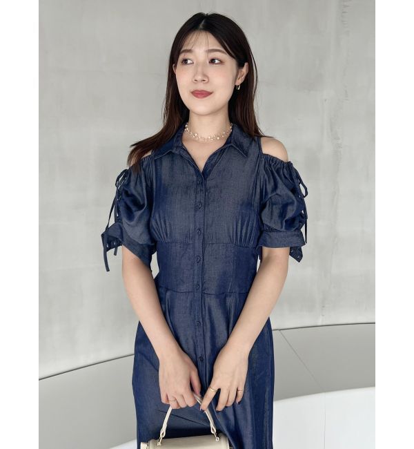 MERCURYDUO「オープンショルダーシャツワンピース」|ワンピース|